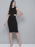SASSAFRAS Black Ribbed Cut-Out Bodycon Dress