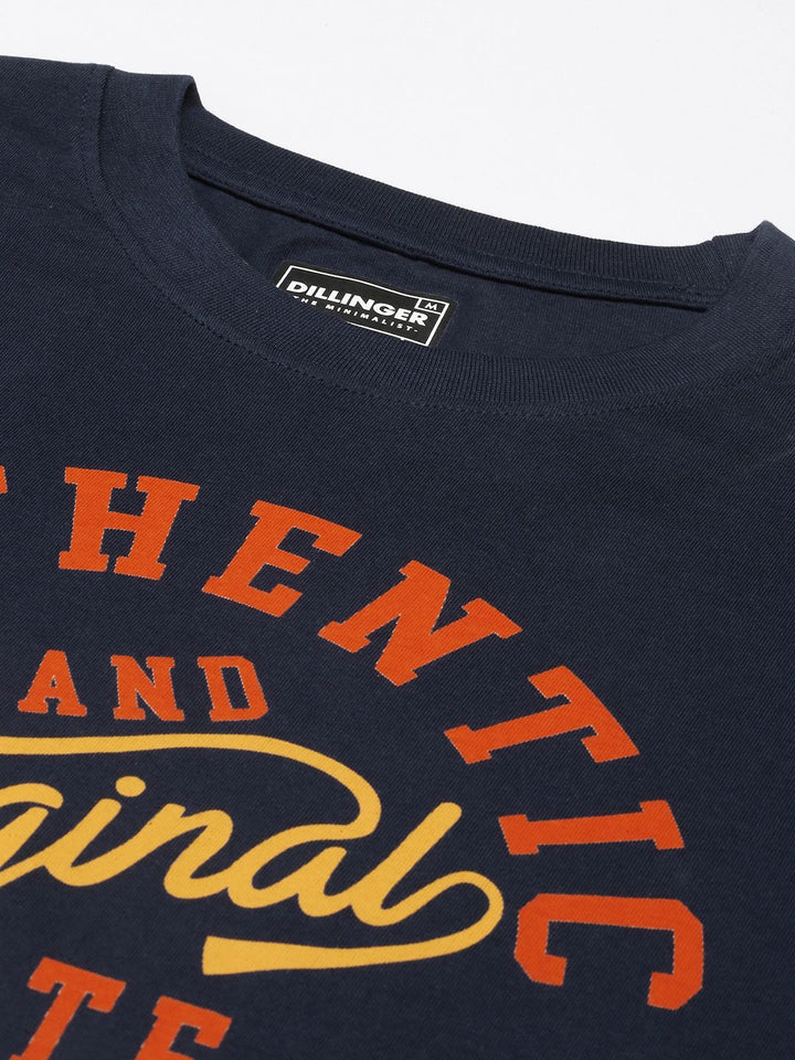 DILLINGER Men Navy Blue Typography Printed Pure Cotton Oversized T-shirt