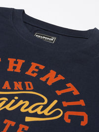 DILLINGER Men Navy Blue Typography Printed Pure Cotton Oversized T-shirt