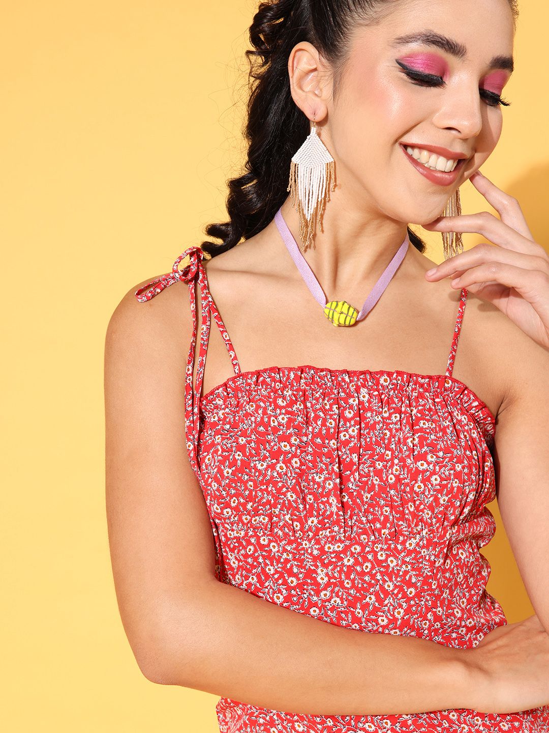 Berrylush Red Floral Ruched Bodycon Mini Dress