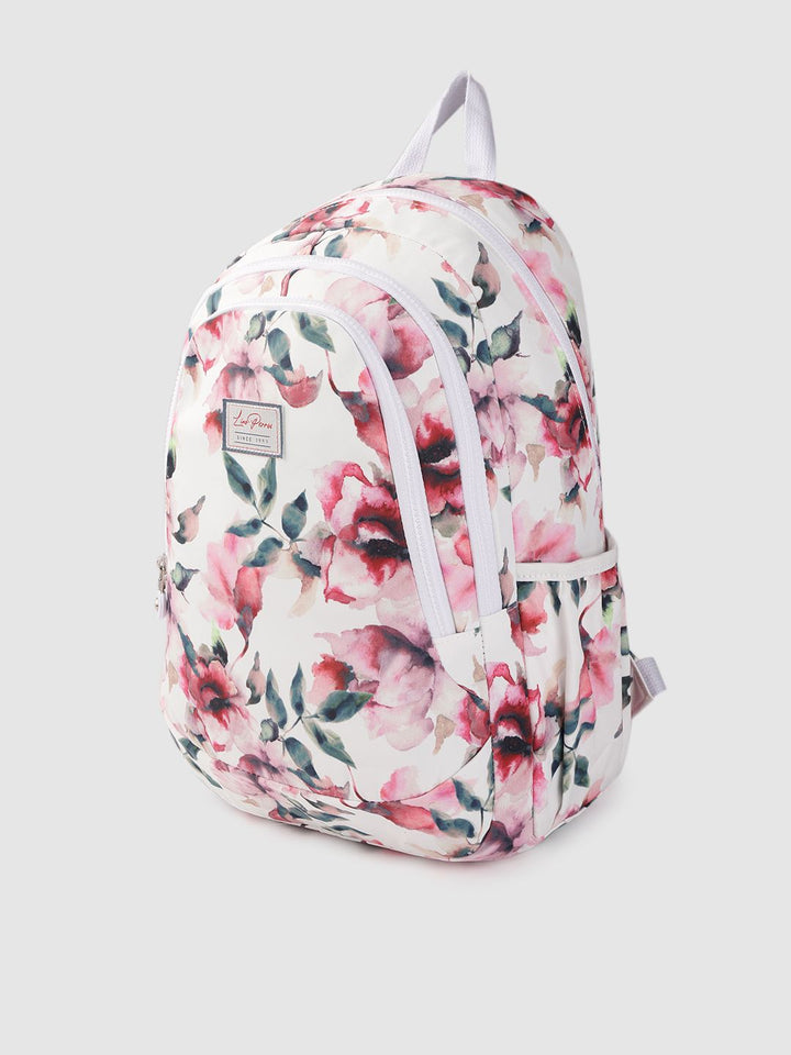 Lino Perros Women White & Pink  Floral Print 13 Inch Laptop Backpack