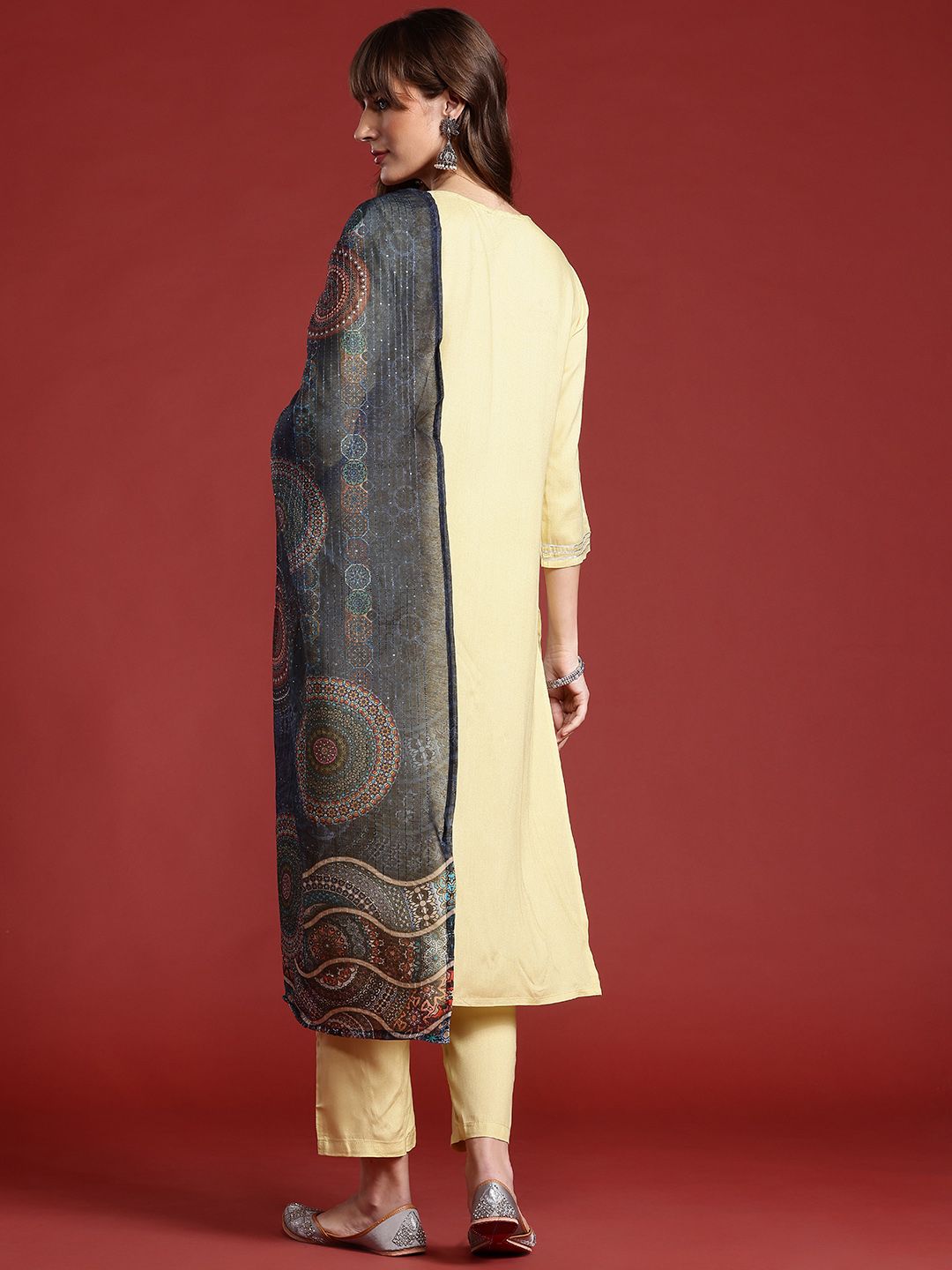Anouk Women Ethnic Motifs Embroidered Regular Sequinned Kurta with Trousers & With Dupatta