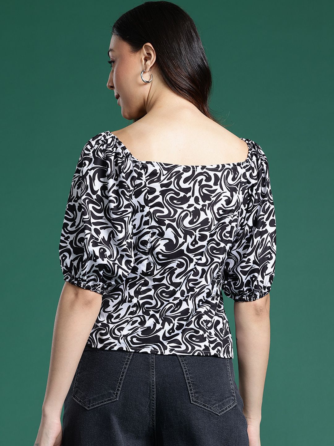 DressBerry Print Sweetheart Neck Ruched Top