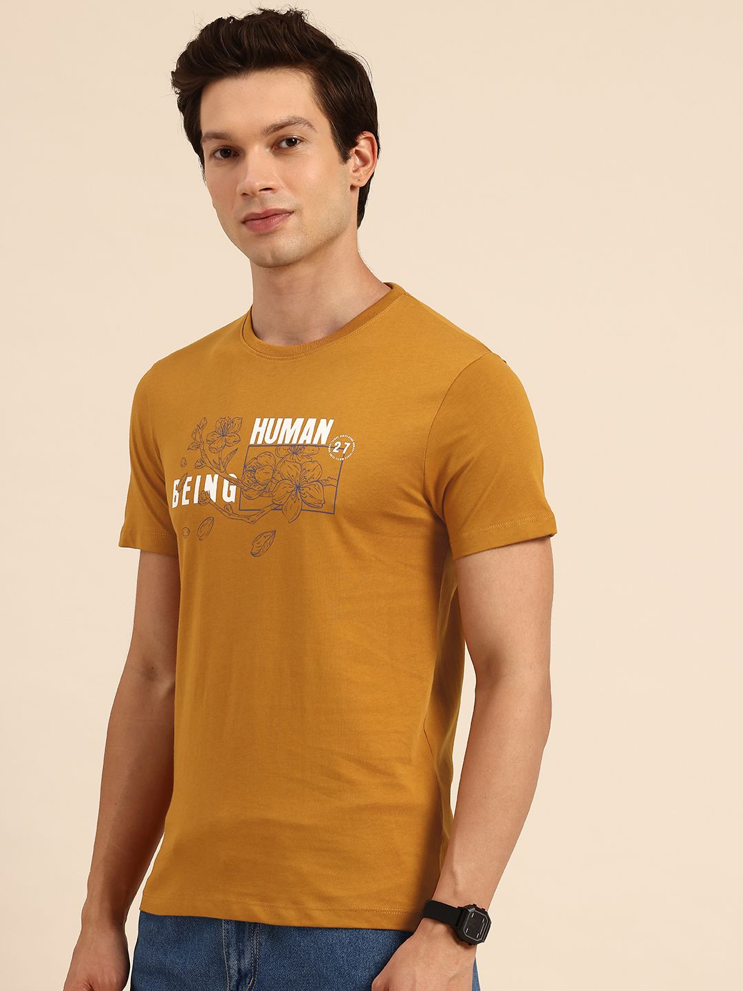 Being Human Brand Logo Printed Pure Cotton Slim Fit T-shirt