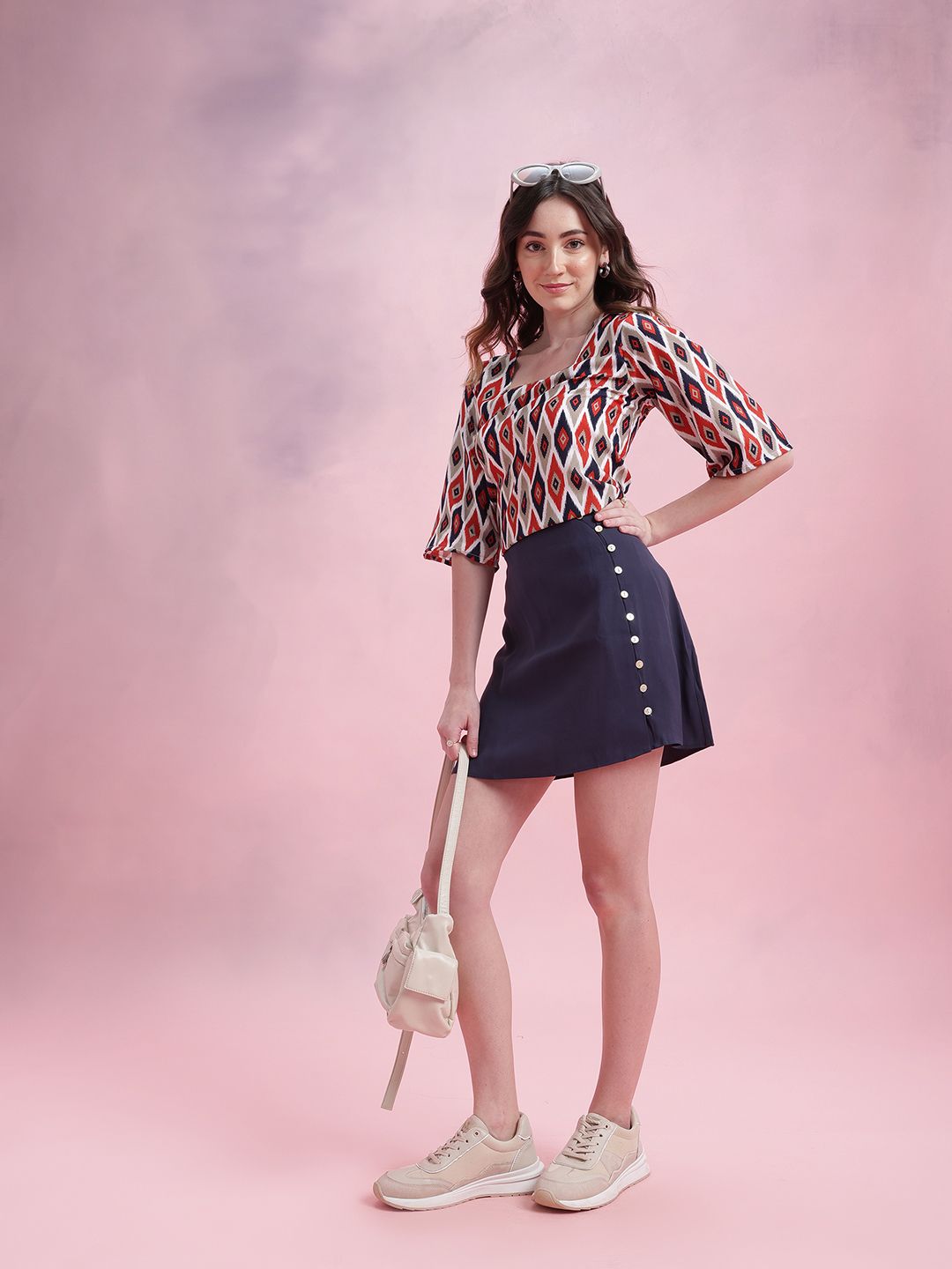 DressBerry Ikat Print Flared Sleeve Top