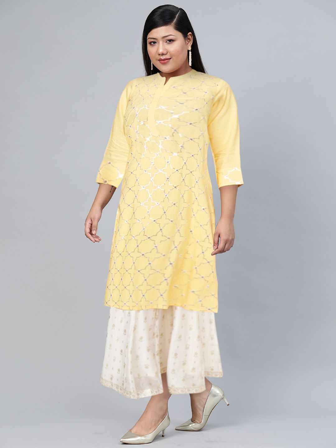 Global Desi Women Yellow Floral Embellished Kurta