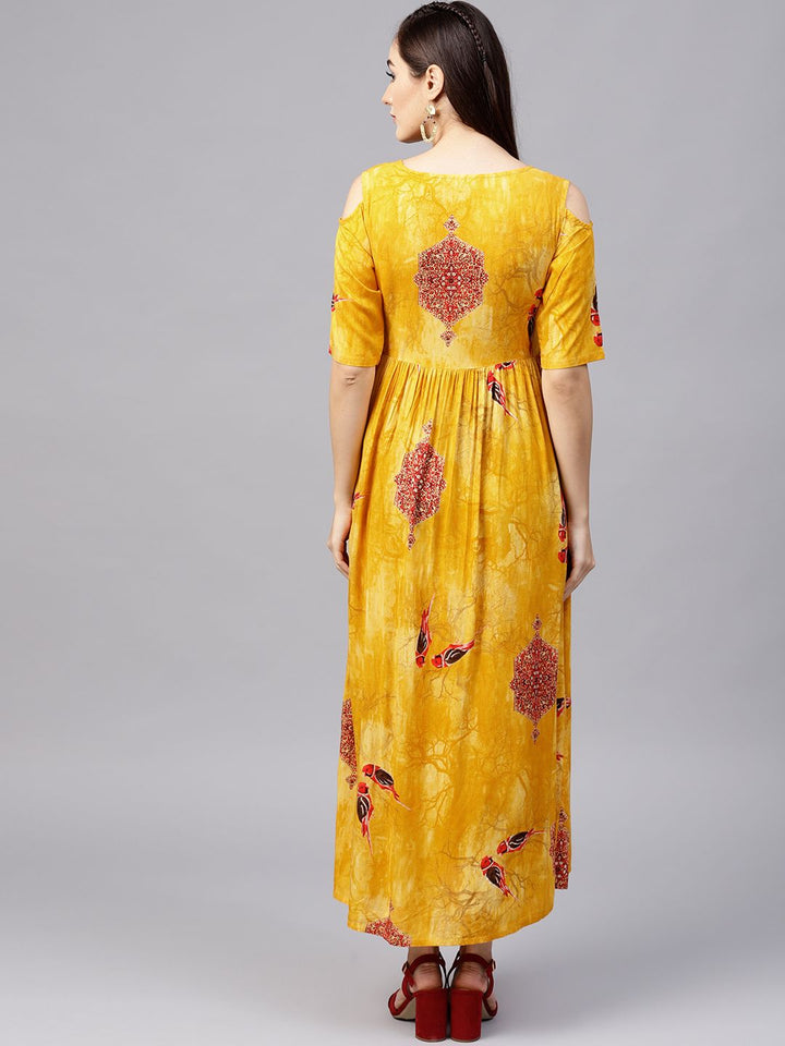 Gerua By Libas Women Yellow  Red Printed Maxi Dress