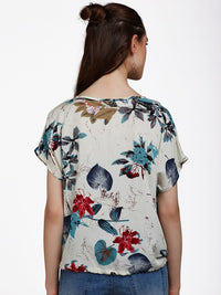 Berrylush White Floral Crepe Boxy Top