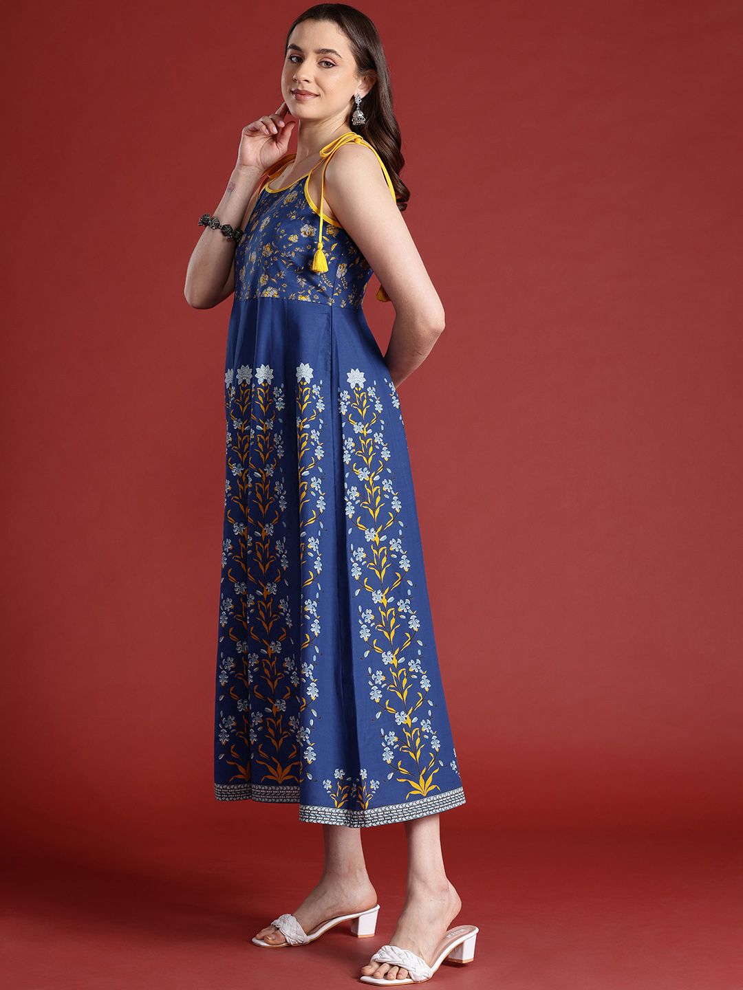 Anouk Pure Cotton Floral Print Midi Ethnic A-Line Midi Dress