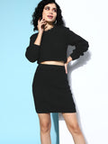 Berrylush Women Black Solid Top with Skirt