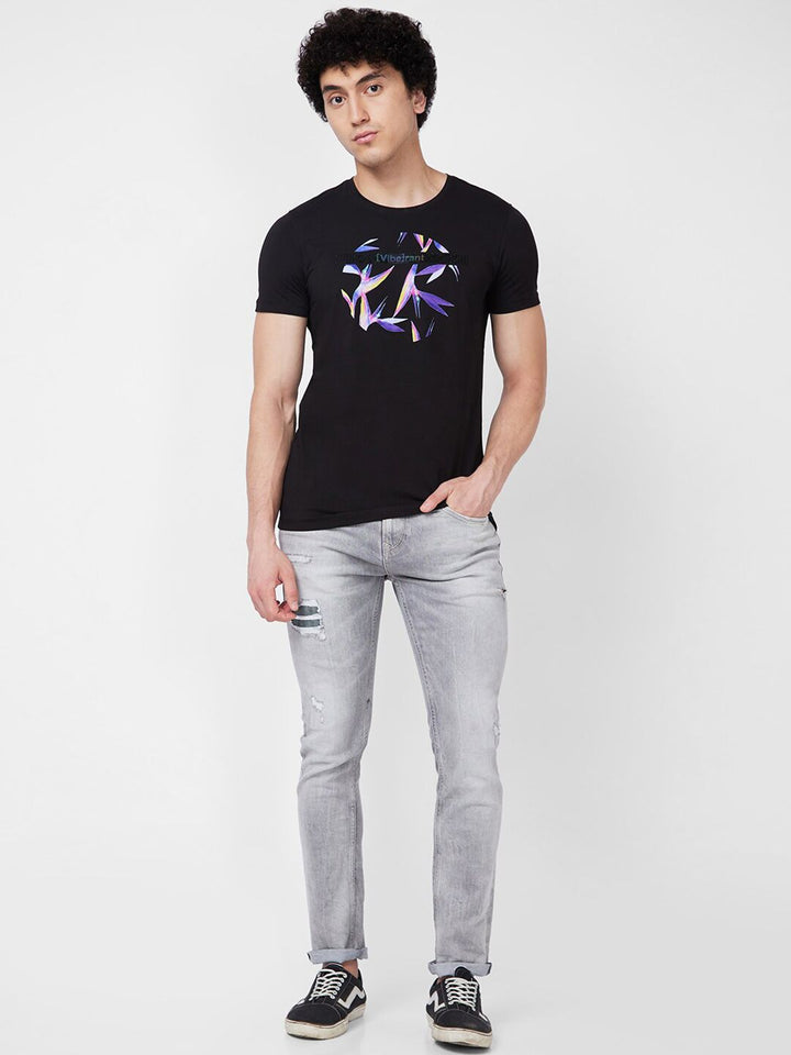 SPYKAR Round Neck Short Sleeves Printed Slim Fit Cotton T-shirt