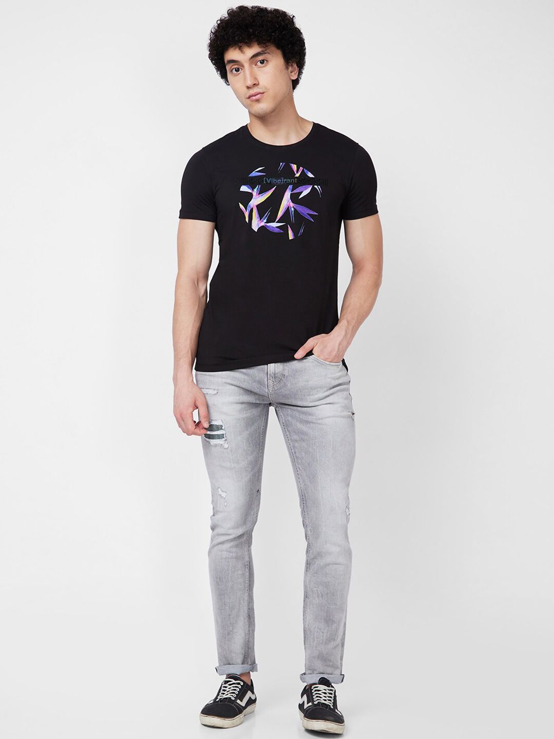 SPYKAR Round Neck Short Sleeves Printed Slim Fit Cotton T-shirt