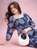 DressBerry Floral Print Smocked Puff Sleeve Fit & Flare Dress