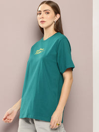 DILLINGER Women Typography Printed Embossed Oversized T-shirt