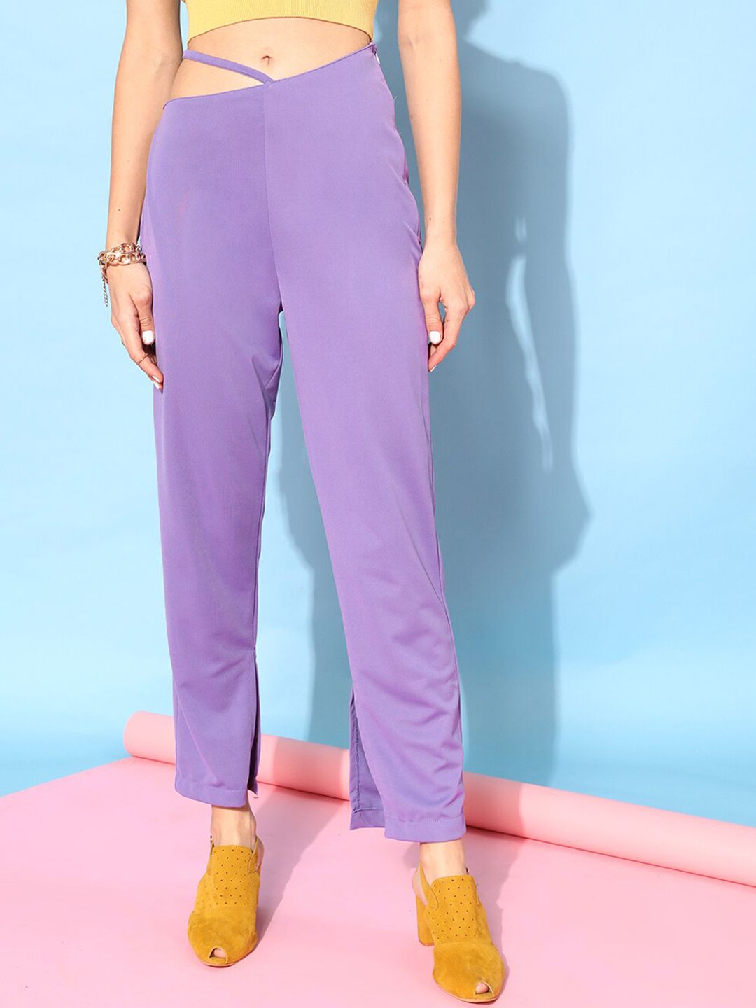 STREET 9 Women Elegant Lavender Solid Trousers