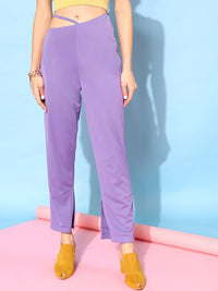STREET 9 Women Elegant Lavender Solid Trousers