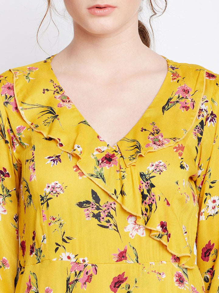 Berrylush Women Yellow Floral Printed Fit and Flare Dress