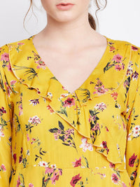 Berrylush Women Yellow Floral Printed Fit and Flare Dress