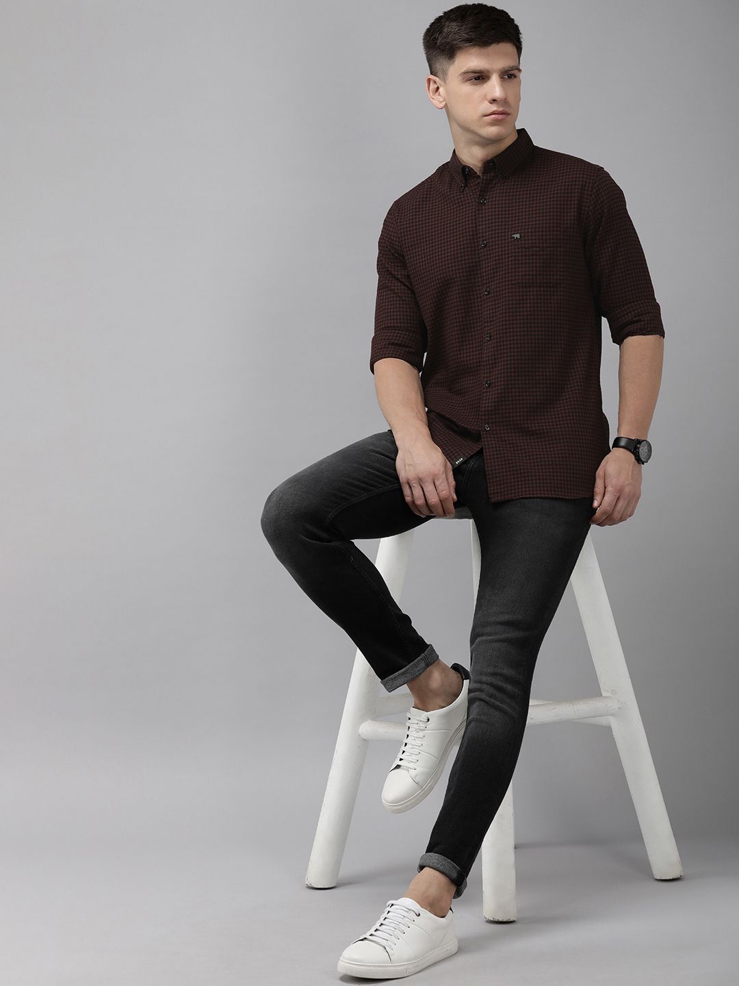 THE BEAR HOUSE Slim Fit Gingham Checks Opaque Casual Shirt