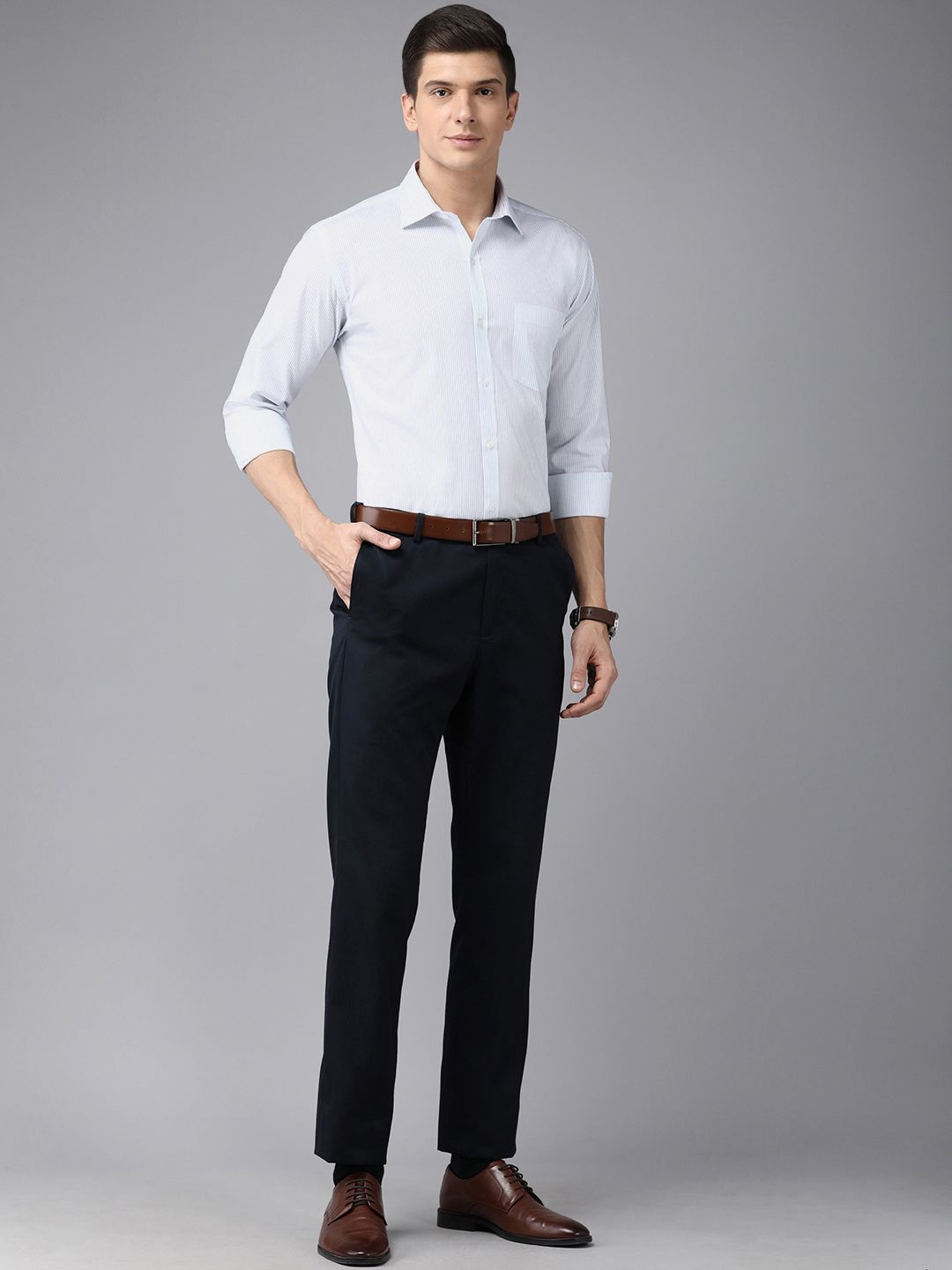 Park Avenue Men Blue Slim Fit Striped Formal Shirt