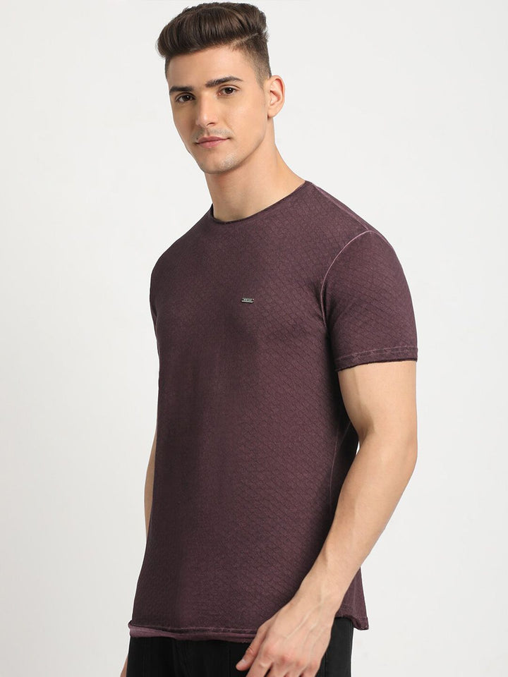 THE BEAR HOUSE Self Design Round Neck Short Sleeves Cotton T-shirt