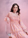 DressBerry Floral Print Tiered A-Line Midi Dress
