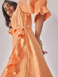 The Label Life Puff Sleeves Ruffled Detailed Cotton Warp Dress