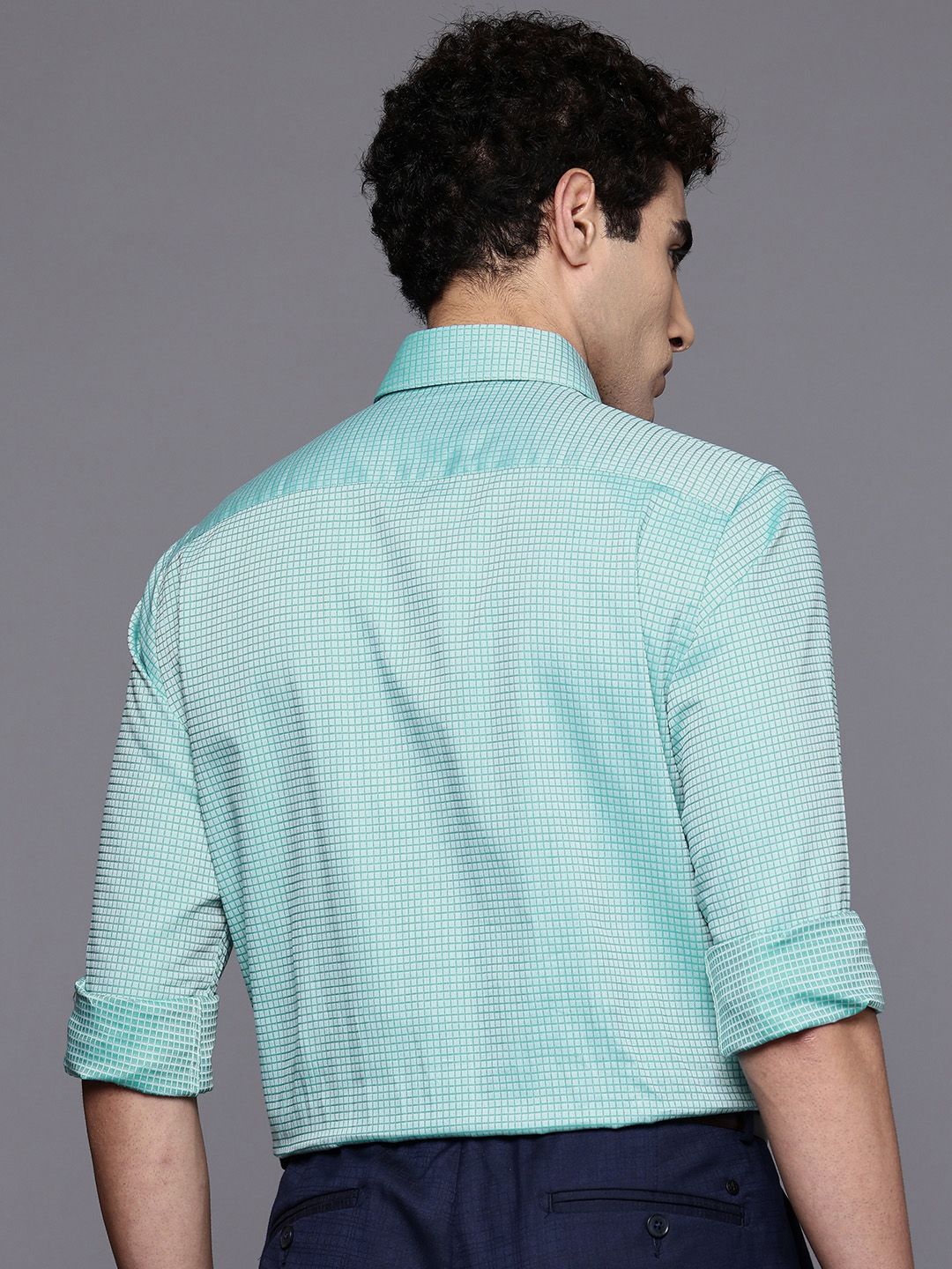 Raymond Pure Cotton Slim Fit Self Grid Tattersall Checks Formal Shirt