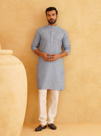 SOJANYA Men Geometric Printed Cotton Linen Kurta