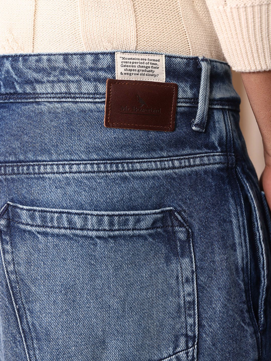 Mr Bowerbird Men Pure Cotton Oversized Fit Mildly Distressed Heavy Fade Cargo Style Jeans