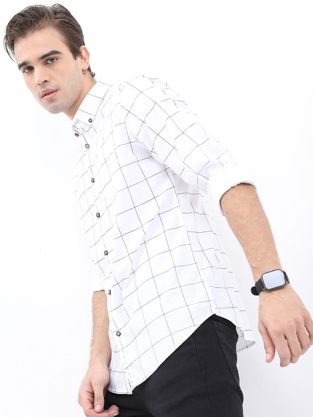 HIGHLANDER Men Checked Cotton Slim Fit Casual Shirt