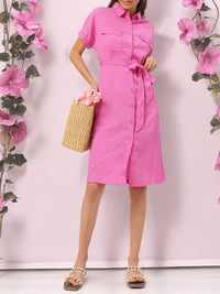 DressBerry Crinkle Chic Tie-Up Shirt Dress