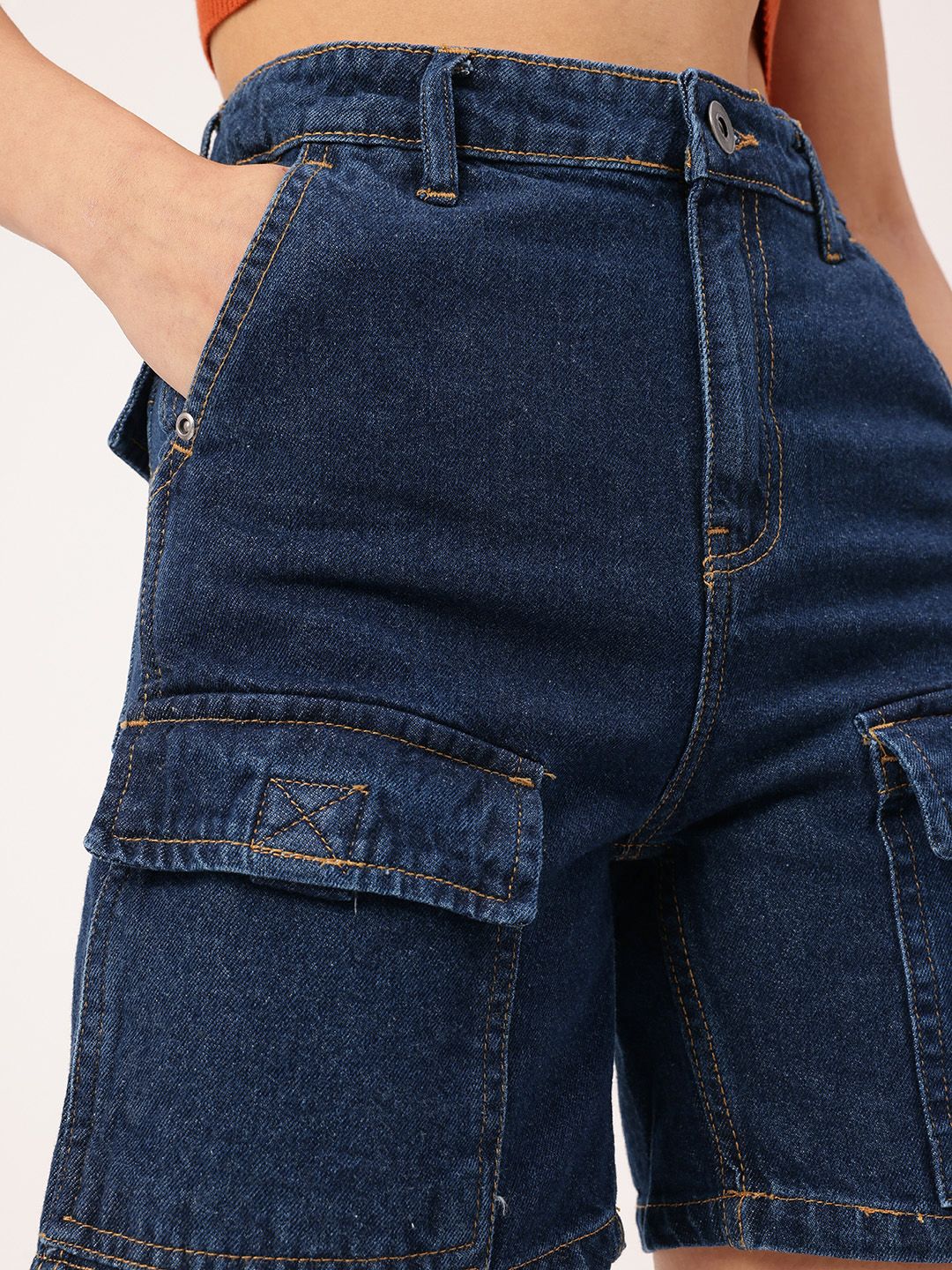 DressBerry Women Urban Classic Bermuda Fit Denim Cargo Shorts