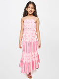 Global Desi Pink & White Floral A-Line Maxi Dress