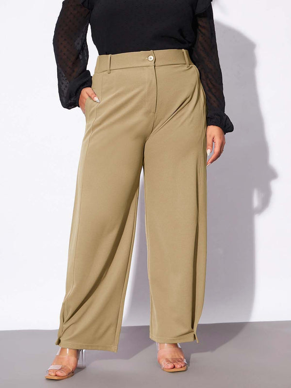 SASSAFRAS Curve Women Plus Size Straight Fit Parallel Trousers
