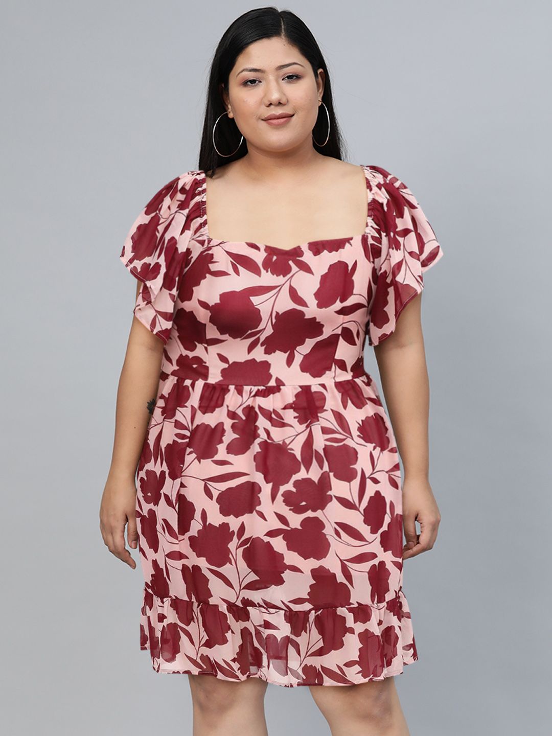 Tokyo Talkies Pink & Red Floral A-Line Dress