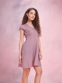 DressBerry Floral Print Puff Sleeve A-Line Mini Dress