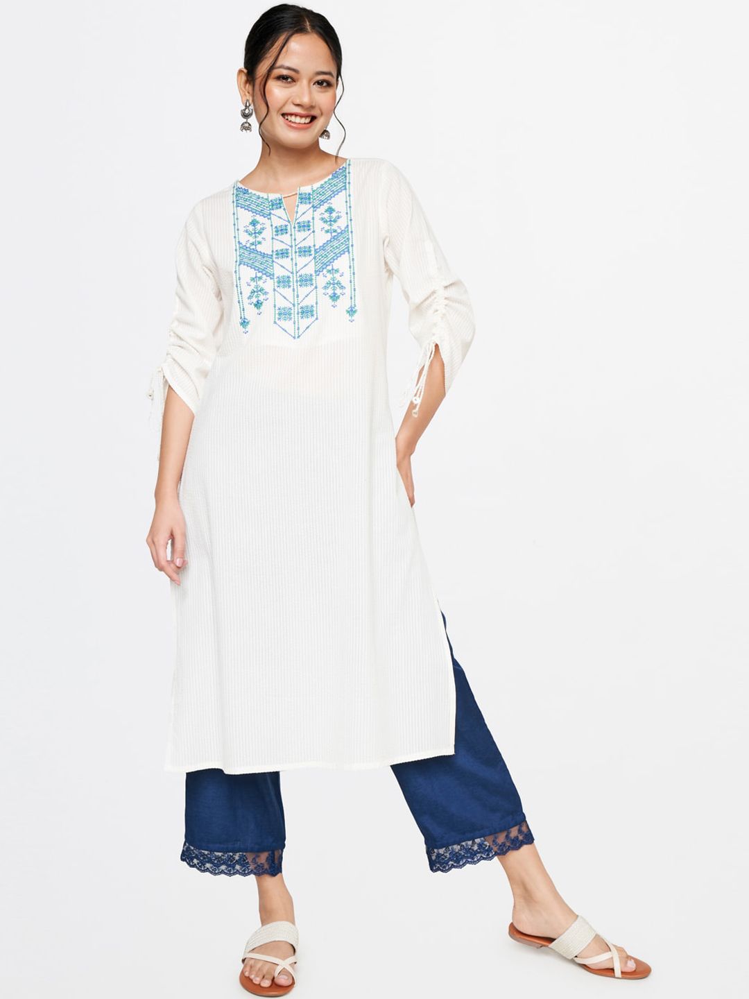 Global Desi Women Blue Straight Fit Culottes Trousers