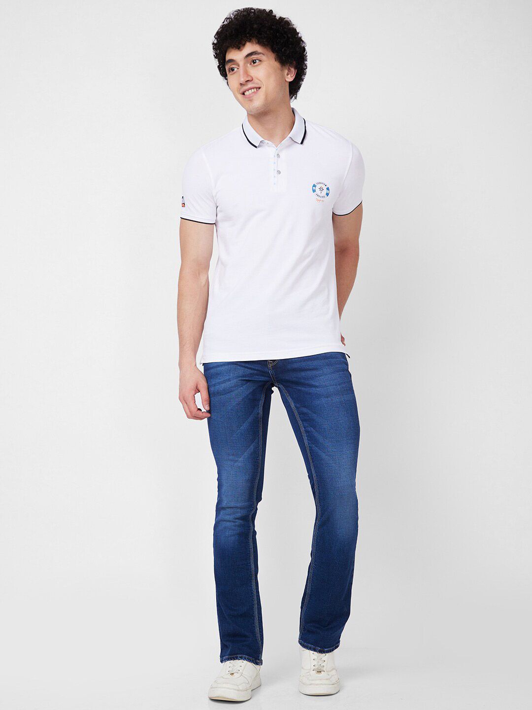 SPYKAR Polo Collar Applique Cotton Slim Fit T-shirt