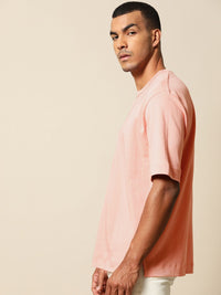 Mr Bowerbird Men Peach-Coloured Pure Cotton Philosophy Crew Neck Oversized Pure Cotton T-shirt