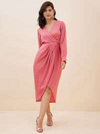 Antheaa V-Neck Satin Midi Dress