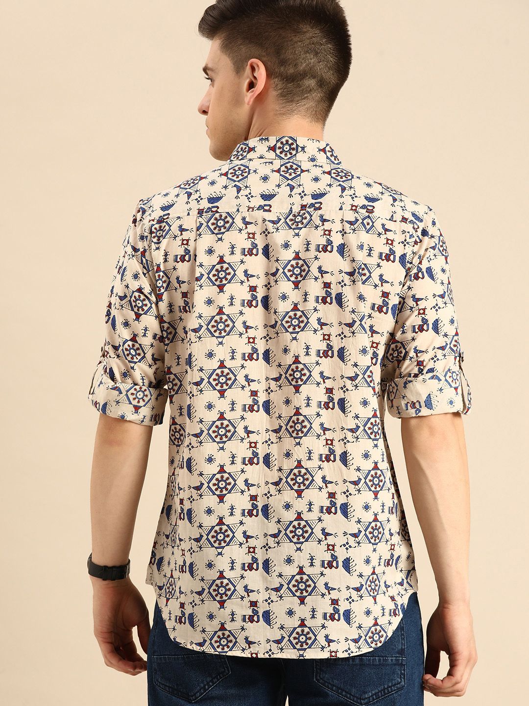 Anouk Men Off White Aztec Print Pure Cotton Casual Shirt