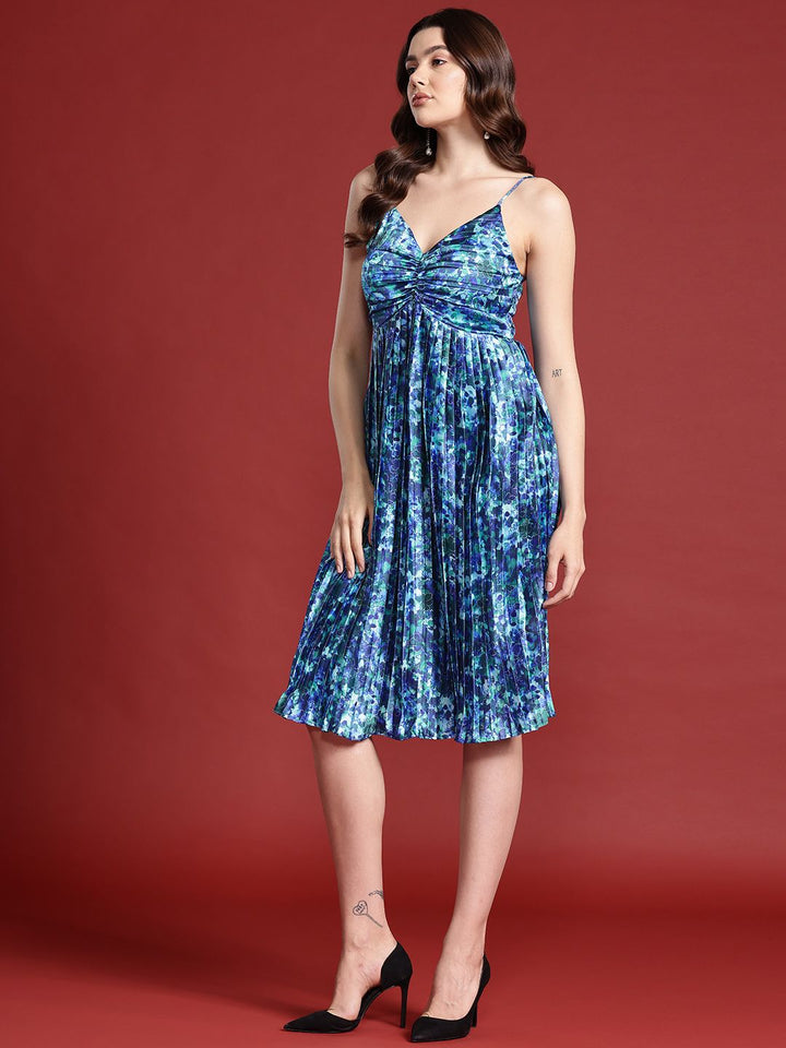 all about you Floral Print Accordion Pleated Ruched A-Line Dress