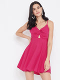 Berrylush Women Fuchsia Pink Solid Fit and Flare Dress