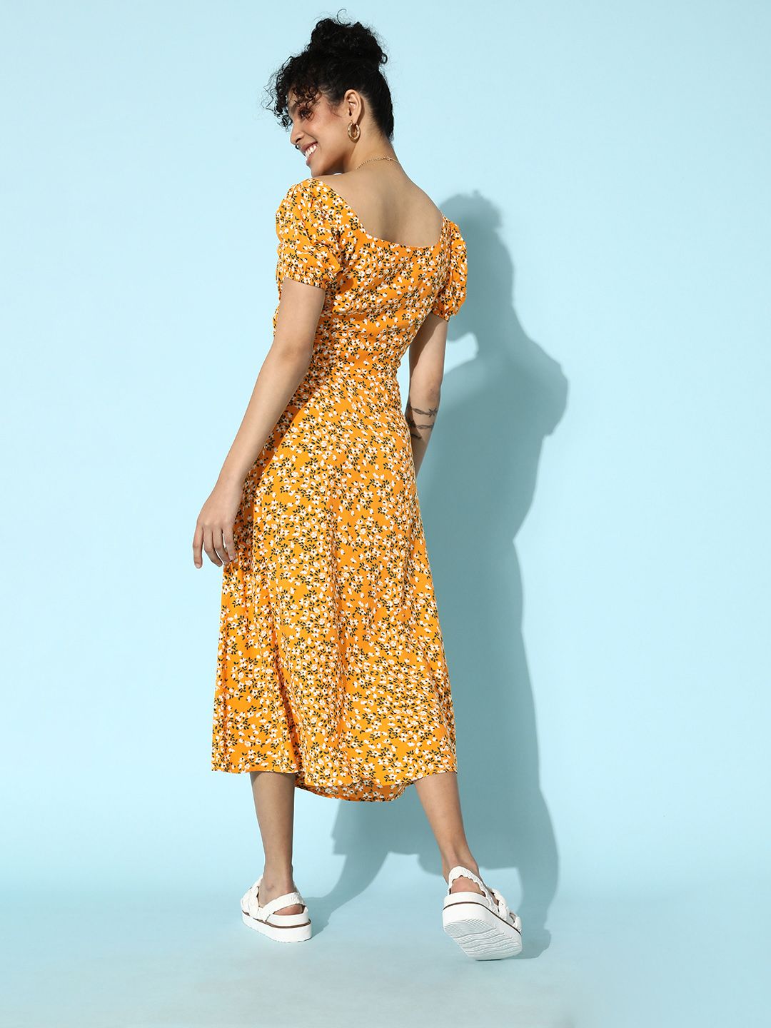 STREET 9 Women Stylish Mustard Floral Empire Dress
