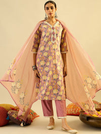 Indo Era Floral Printed Pure Cotton Kurta With Trousers &  Dupatta