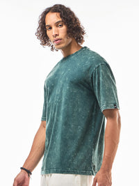 Bewakoof Men Green Oversized Acid Wash T-shirt