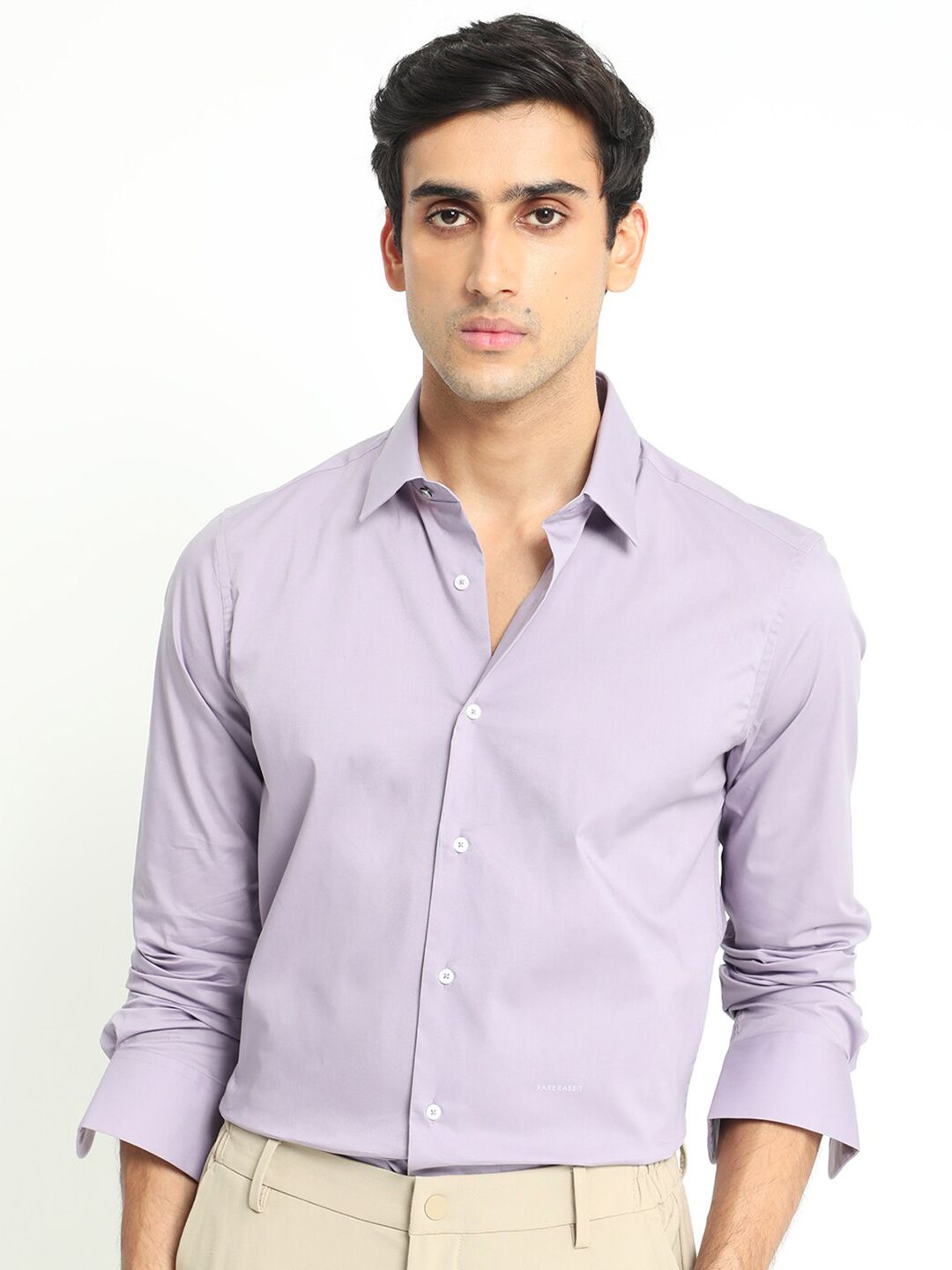 RARE RABBIT Men Neutons Purple Slim Fit Spread Collar Cotton Shirt