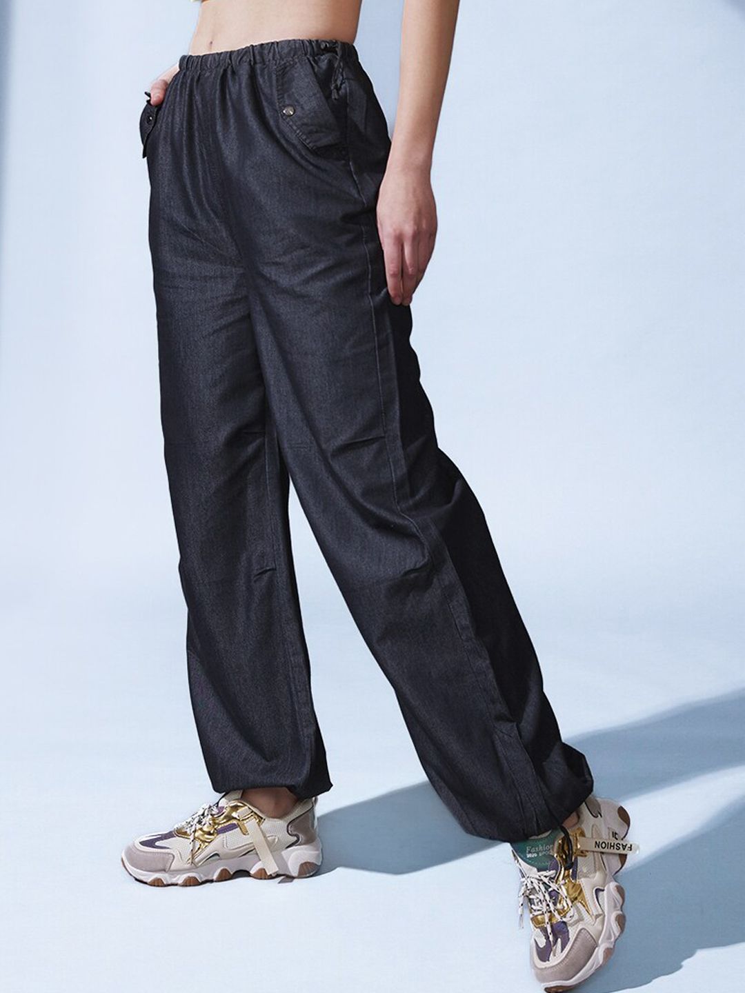 STREET 9 Women Black Smart Clean Look Pure Cotton Jogger Jeans