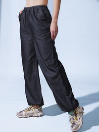 STREET 9 Women Black Smart Clean Look Pure Cotton Jogger Jeans